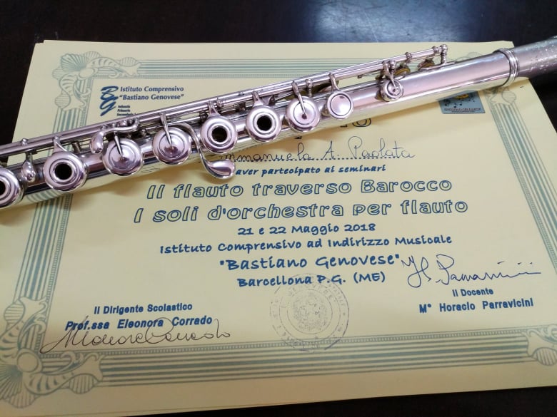 Flute course certificate. Sicily, Italy. May 2018
